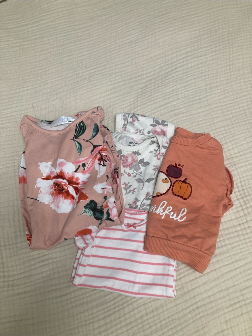 Infant Girls Lot of 4..onesies, gown, sweatshirt Size 0-3, 3-6 months